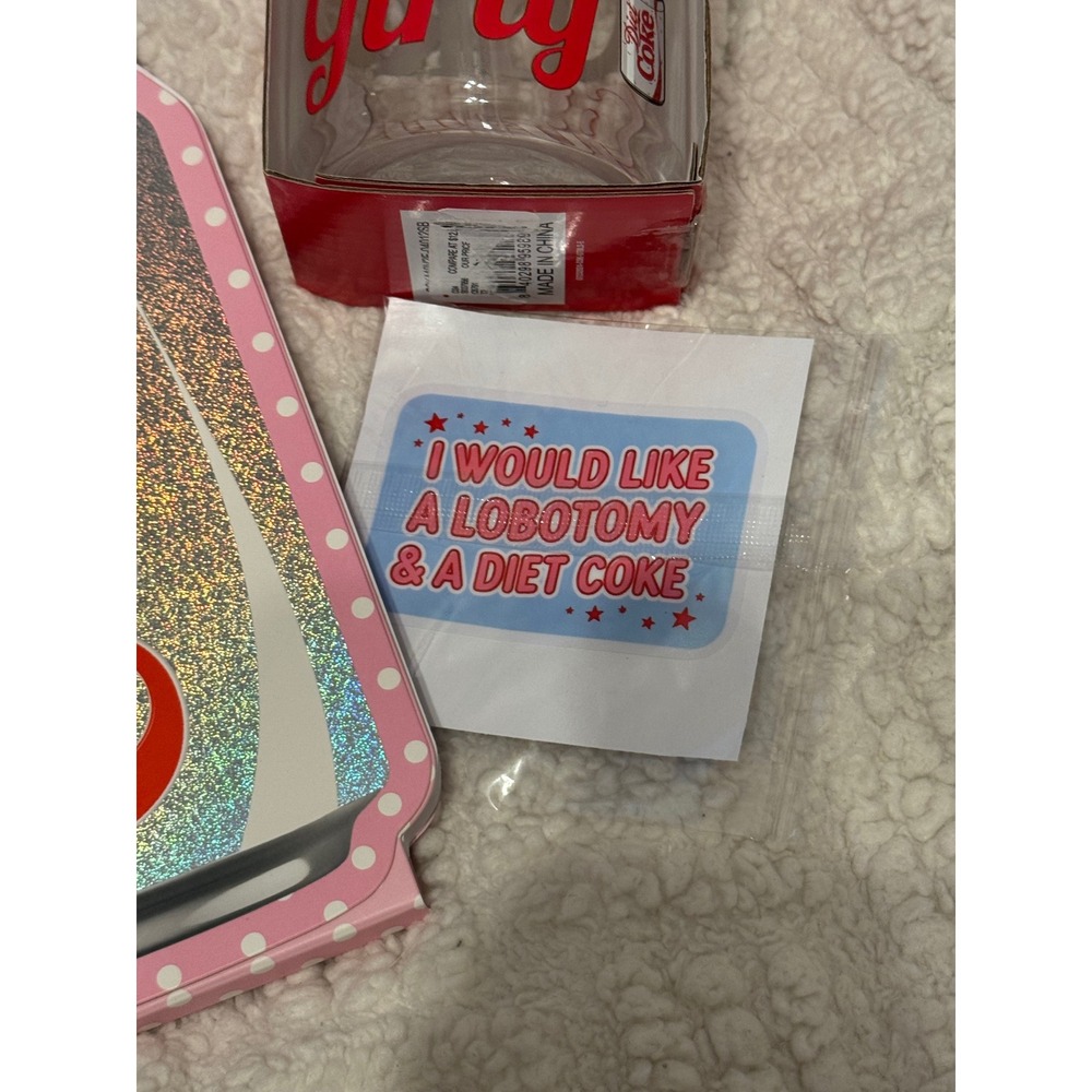 Diet Coke Girly 16 Oz Glass Tumbler Notepad & Sticker Bundle NWT - Picture 6 of 10
